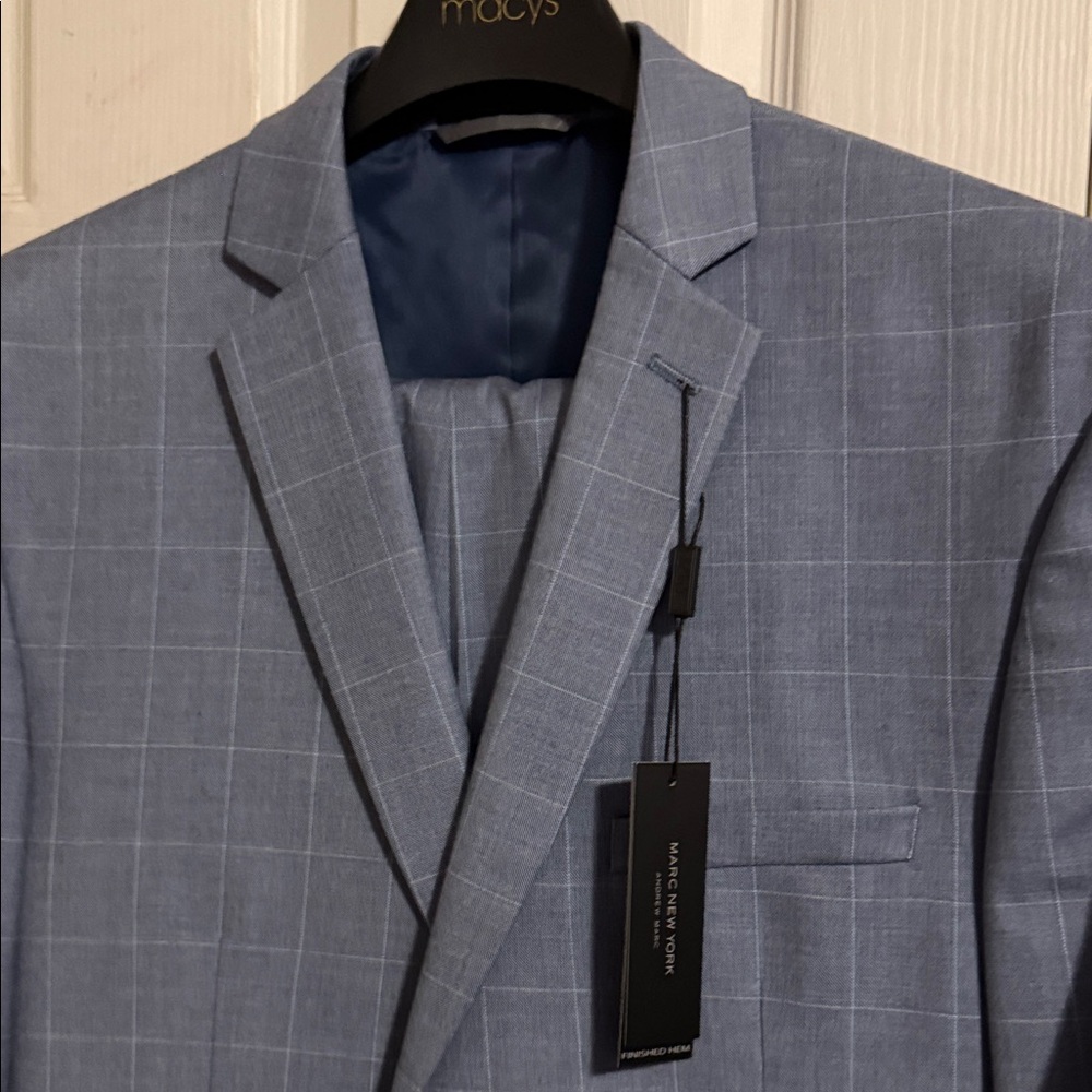 Marc New York Light Blue Windowpane suit. Size 44R 37W. Price is negotiable